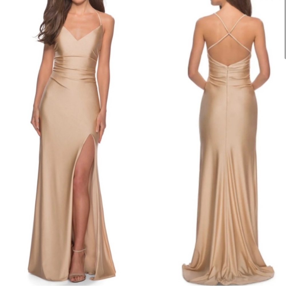 Lord & Taylor Brand: La Femme Criss Cross Back Maxi Dress.